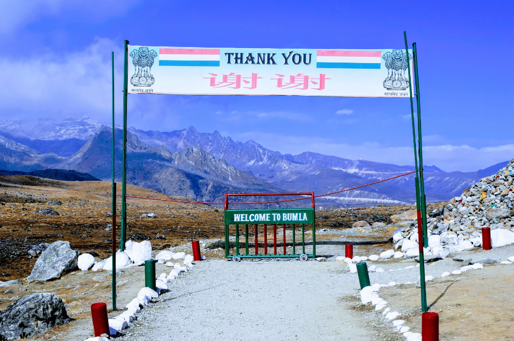 Indo-China border signboard at Bum La Pass