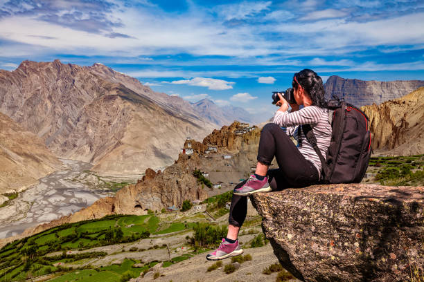 Group of travelers posing with mountains in Spiti Valley