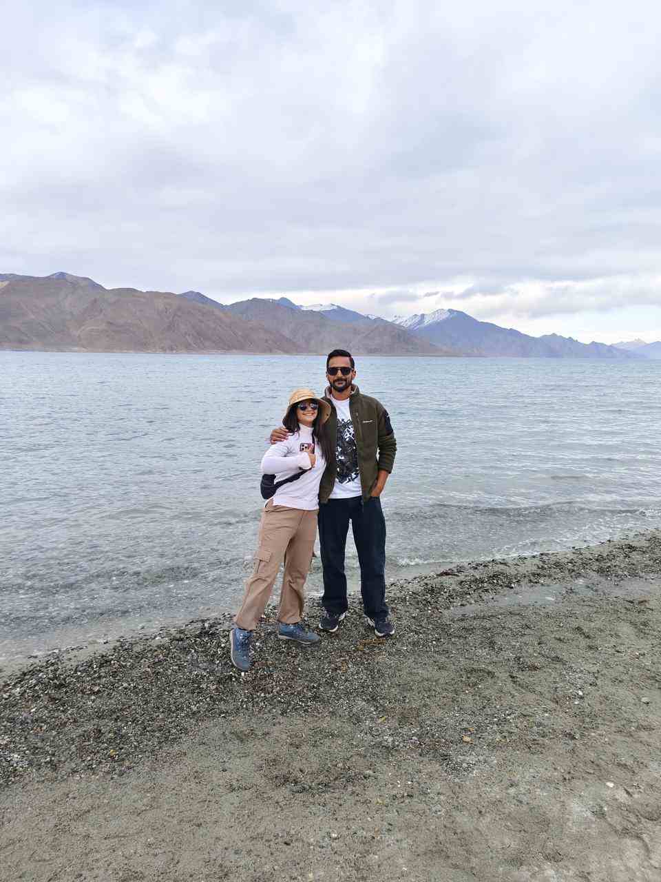 Pangong Lake in Ladakh with bikes parked on the shore
